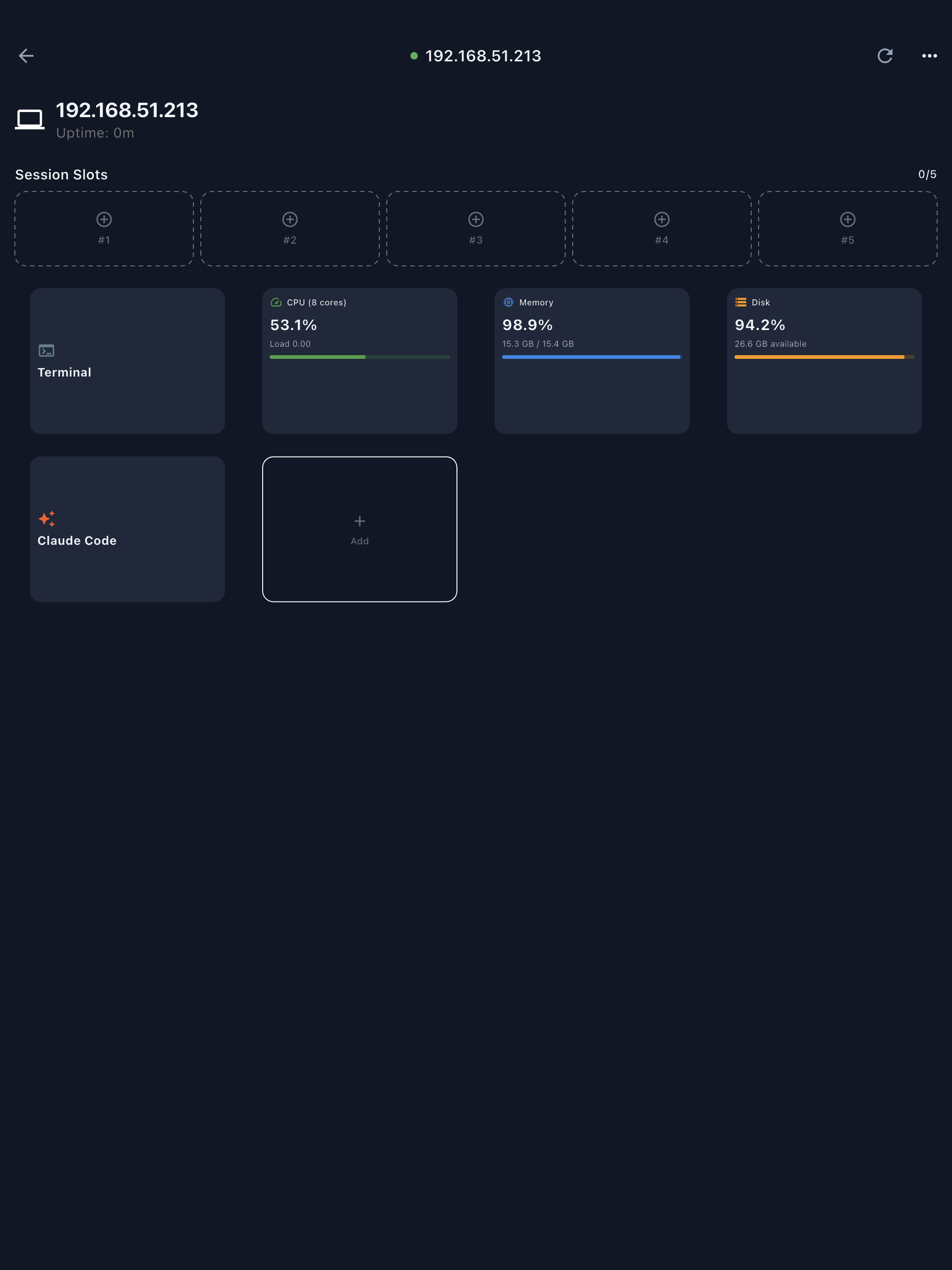 Live server dashboard on iPad