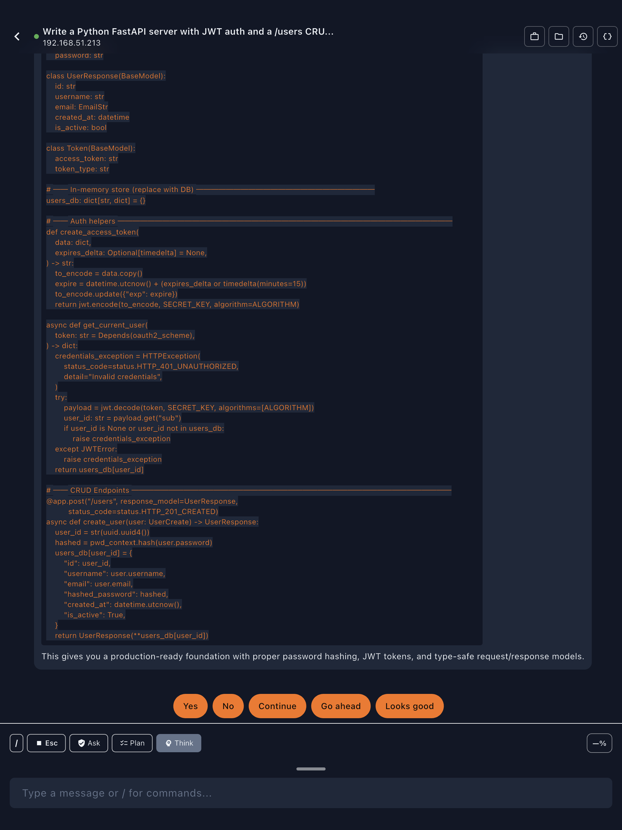 Claude Code chat with thinking and tool calls on iPad