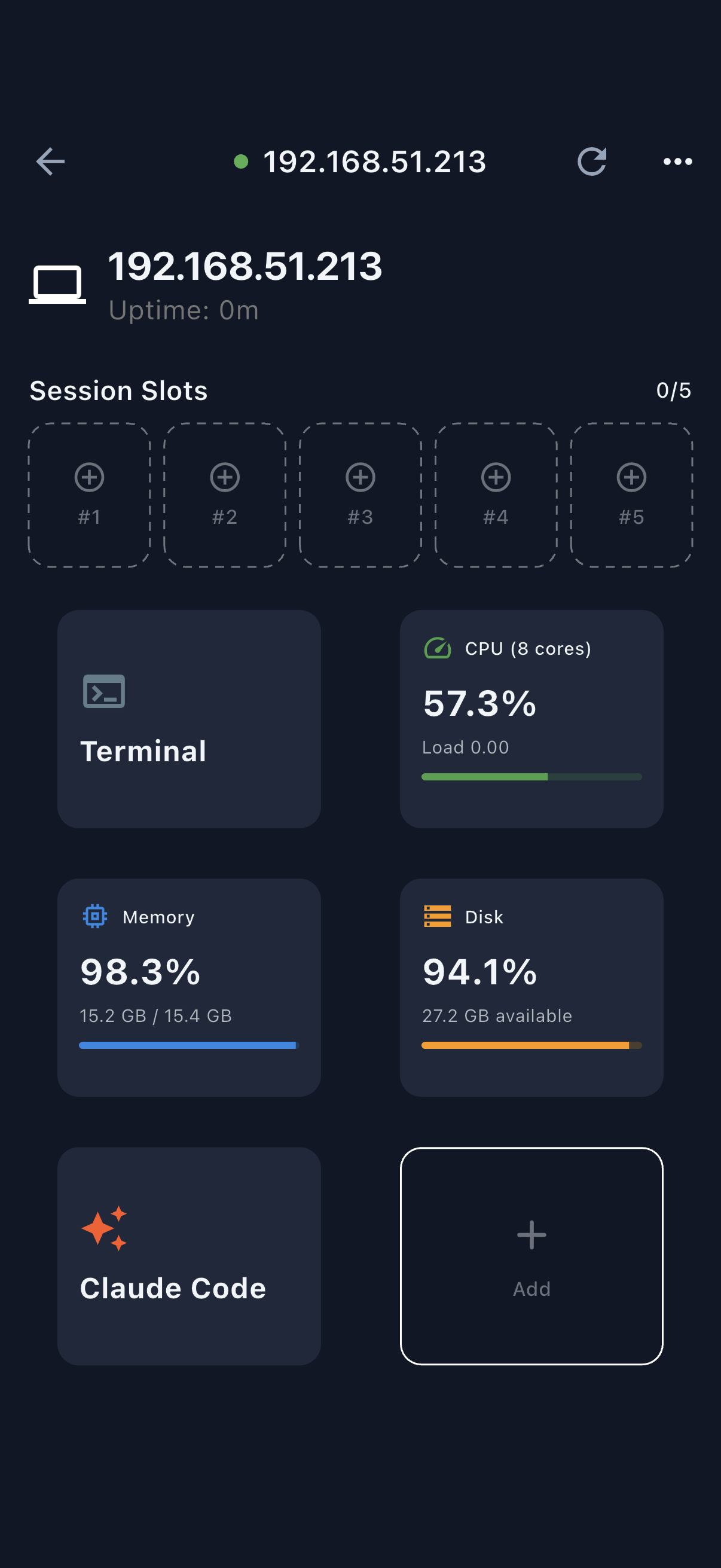 Live server dashboard on iPhone